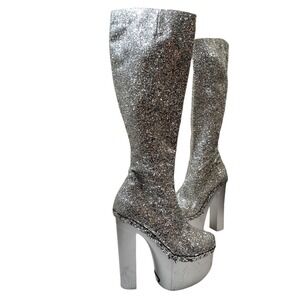 Vintage Vita Mori 90's Size 6.5 - 7 37 Platform Silver Glitter Knee-High Boots